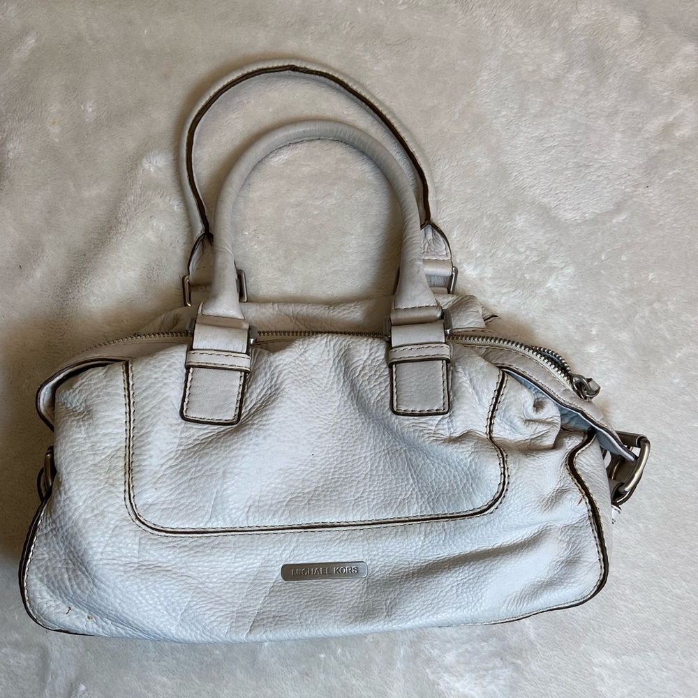 Michael Kors Off White Pebbled Leather Satchel Shoulder Bag